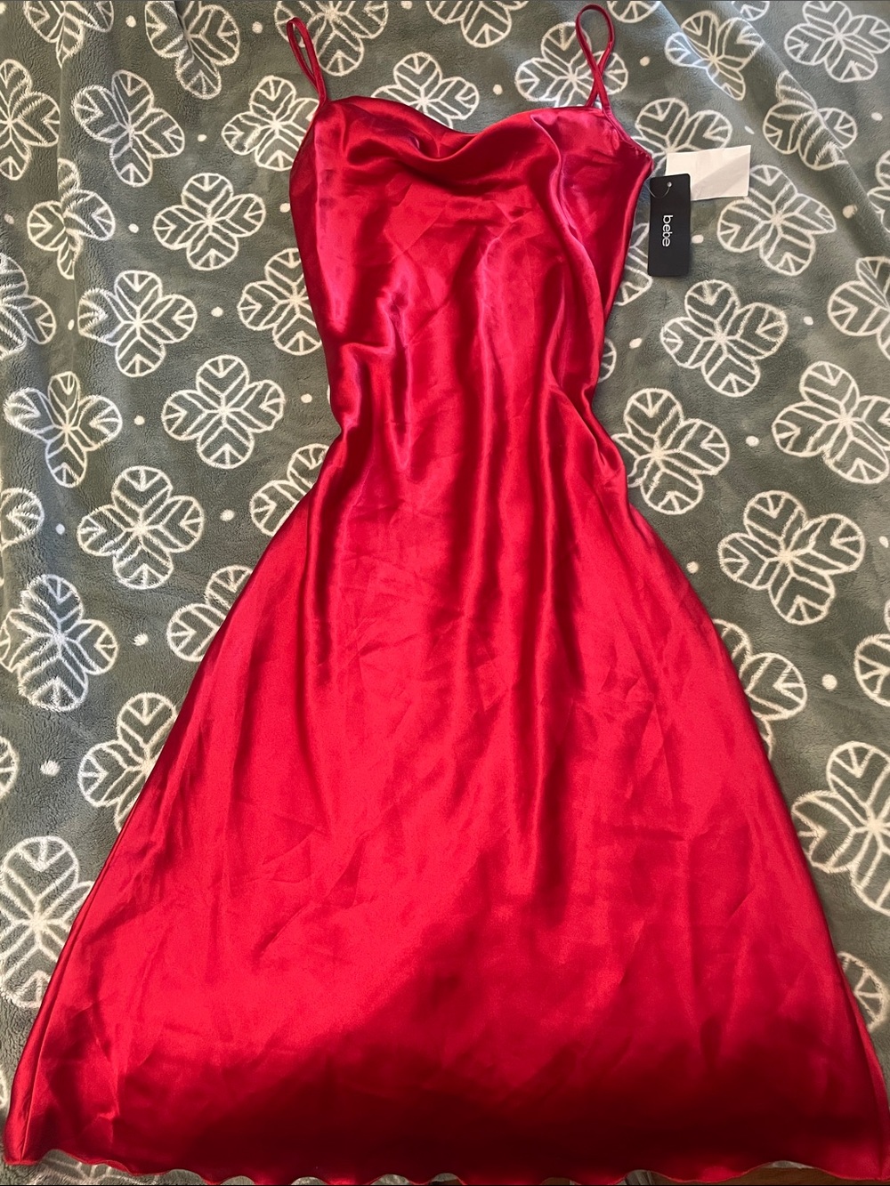 bebe Red Satin Midi Slip Dress Size extra small and small graduation wedding